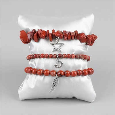 3Pcs Alloy & Natural Red Jasper Beads Charm Bracelets DY7954-13-1