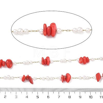 Handmade Natural Shell & ABS Imitation Beaded Chains CHS-F025-13G-03-1