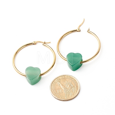 Heart Natural Green Aventurine Beads Earrings for Girl Women EJEW-JE04638-03-1