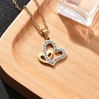 304 Stainless Steel Crystal Rhinestone Heart Pendant Cable Chain Necklaces for Women NJEW-Z056-01A-G-1