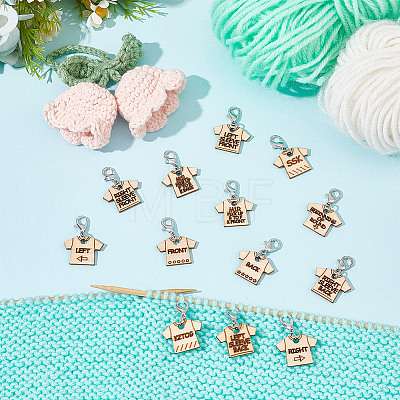 13Pcs 13 Style T-shirt Direction Guide Wood Pendant Locking Stitch Markers HJEW-AB00648-1