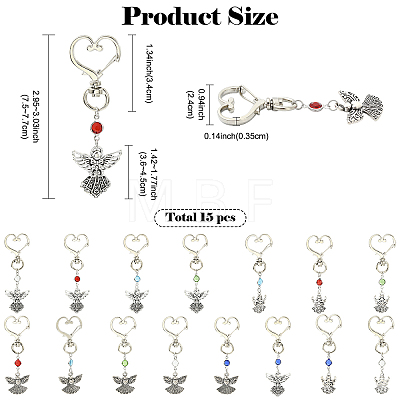 15Pcs 15 Styles Alloy & Glass Pendant Decorations HJEW-YW00508-1