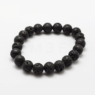 Natural Lava Rock Round Beads Stretch Bracelets BJEW-G550-07-4mm-1
