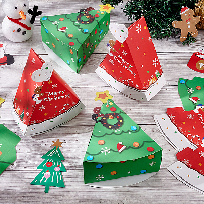 20Pcs 2 Colors Christmas Theme Foldable Triangle Cardboard Boxes CON-BC0006-96-1