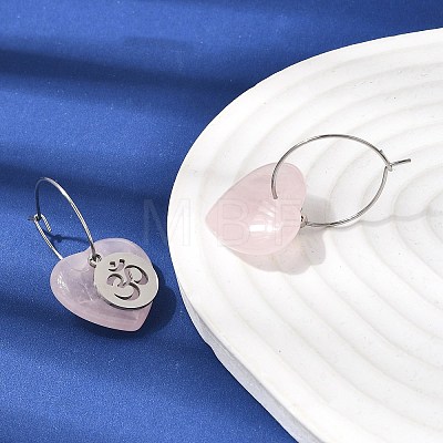 Natural Rose Quartz & 304 Stainless Steel Hoop Earrings for Women EJEW-G475-04P-05-1