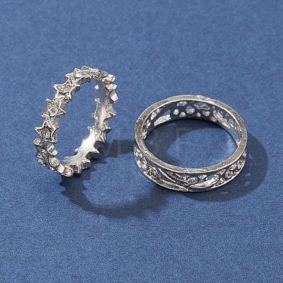 9Pcs 3 Style Snke & Star & Rectangle & Hollow Zinc Alloy Finger Rings Set RJEW-FS0001-08-1