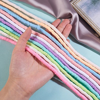10Strand 10 Colors Macaron Color Flat Round Eco-Friendly Handmade Polymer Clay Beads CLAY-CJ0001-37-1