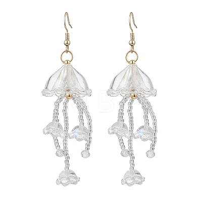Jellyfish Acrylic & Glass Seed Bead Dangle Earrings EJEW-MZ00665-02-1