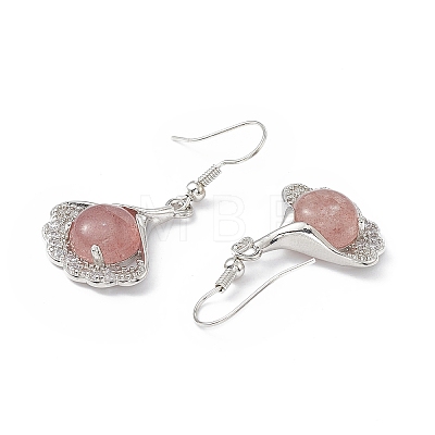 Gemstone Ginkgo Leaf Dangle Earrings with Crystal Rhinestone EJEW-A092-03P-1