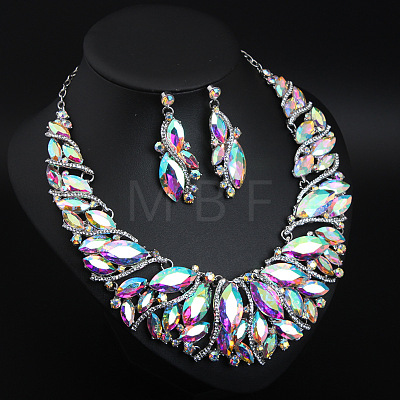 Alloy Rhinestone Pendant Necklaces & Teardrop Stud Dangle Earring Sets for Women WG99E9F-05-1