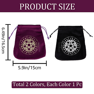 CREATCABIN 2Pcs 2 Colors Pentagram Runes Velvet Tarot Cards Storage Drawstring Bags TP-CN0001-07-1