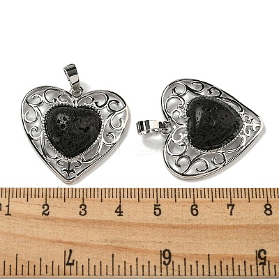 Natural Lava Rock Peach Love Heart Pendants G-G158-01Q-1