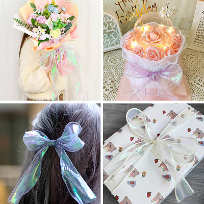 4 Rolls 4 Colors Polyester Iridescent Ribbon OCOR-TA0004-10-1