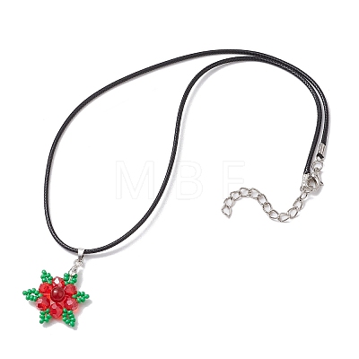 Natural Carnelian(Dyed & Heated) & Glass Snowflake Pendant Necklaces NJEW-JN05054-01-1