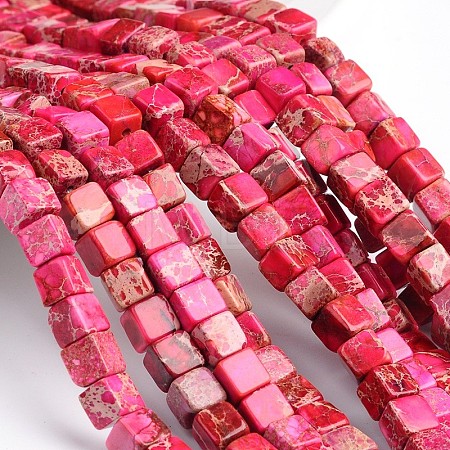 Dyed Natural Imperial Jasper Cube Beads Strands G-M273-02-6mm-1