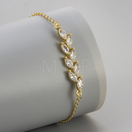 Leaf Brass Pave Clear Cubic Zirconia Link Bracelets WGDCC8C-01-1