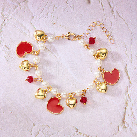 Alloy Enamel & Plastic Pearl & Heart CCB Plastic & Glass Charm Bracelets for Women FS-WG6C398-02-1