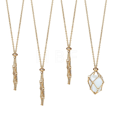 3Pcs Brass Braided Macrame Pouch Empty Stone Holder Necklace NJEW-SZ0001-68G-1