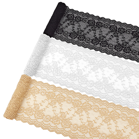 6 Yards 3 Colors Flower Pattern Nylon with Spandex Lace Ribbon OCOR-NB0002-69-1