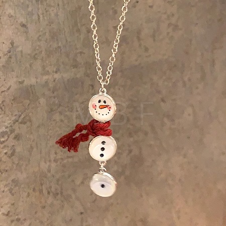Alloy with Glass Christmas Snowman with Cord Scarf Pendant Necklaces FS-WGC7B44-02-1