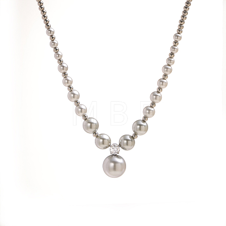304 Stainless Steel & Shell Pearl Round Graduated Beaded Necklaces NJEW-OY002-32-1