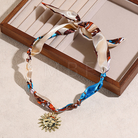 Alloy Enamel & Rhinestone & Resin & Acrylic Sun Pendant Printed Cloth Scarf Necklaces for Women FS-WG8696E-17-1