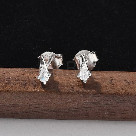 925 Sterling Silver Clear Cubic Zirconia Stud Earrings EJEW-Q032-01F-P-1