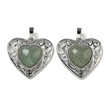 Natural Green Aventurine Peach Love Heart Pendants G-G158-01C-1