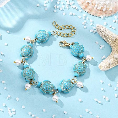 Round Shell Pearl Beads Charm Bracelets BJEW-JB14132-01-1