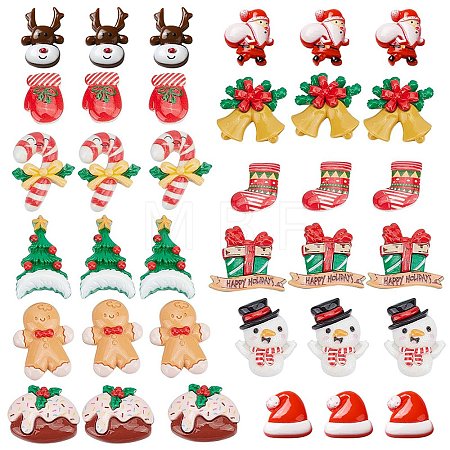 48Pcs 12 Styles Christmas Theme Opaque Resin Cabochons CRES-SC0002-54-1