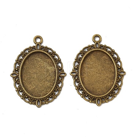 Tibetan Style Antique Silver Alloy Flat Oval Pendant Cabochon Settings TIBEP-M022-19AB-1