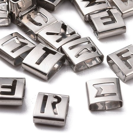 Tarnish Resistant Letter Style 201 Stainless Steel Square Slide Charms STAS-L132-M-1