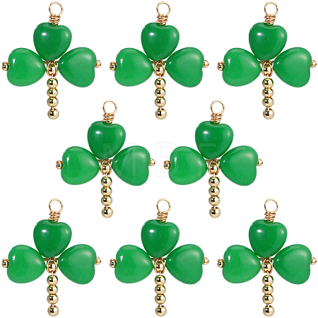8Pcs Saint Patrick's Day Dyed Natural Malaysia Jade Shamrock Pendants PALLOY-BM00030-1