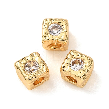 Brass Micro Pave Clear Cubic Zirconia Beads KK-D259-09G-1
