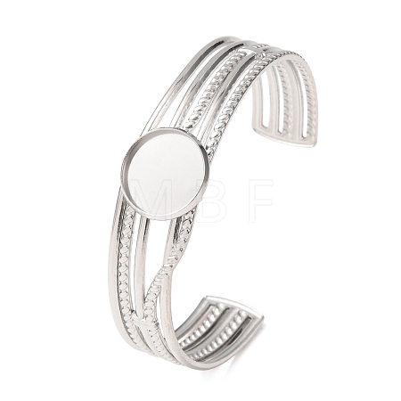304 Stainless Steel Multi-strand Cuff Bracelet Blanks with Flat Round Bezel Settings SA-CBA4160-01A-P-1