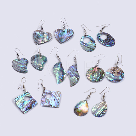 Abalone Shell/Paua Shell Dangle Earrings EJEW-F147-E-1
