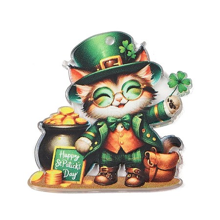 Saint Patrick's Day Opaque Printed Acrylic Pendants OACR-A045-05E-1