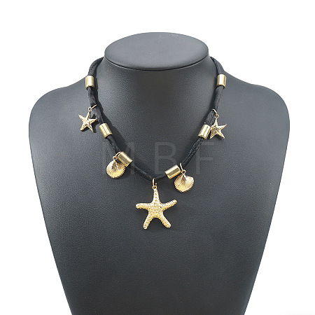 Ocean Alloy Sea Animals Pendant Black Cord Necklaces for Women WG5DC51-02-1
