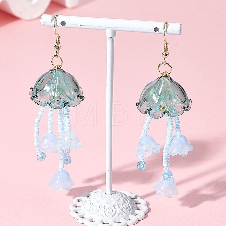 Jellyfish Acrylic & Glass Seed Bead Dangle Earrings EJEW-MZ00665-04-1
