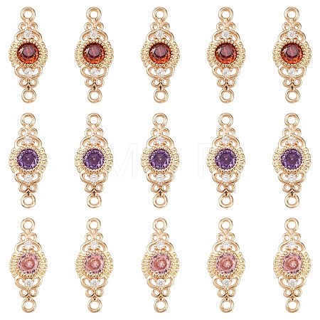 15Pcs 3 Colors Brass Micro Pave Cubic Zirconia Links Connectors KK-YW0004-29-1