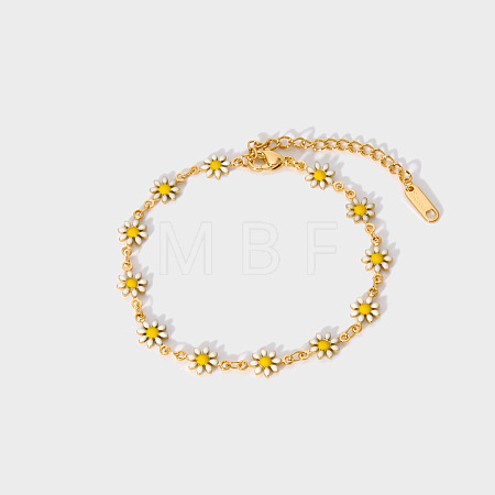 Fashionable 304 Stainless Steel Enamel Daisy Link Bracelet for Women GH7959-1-1