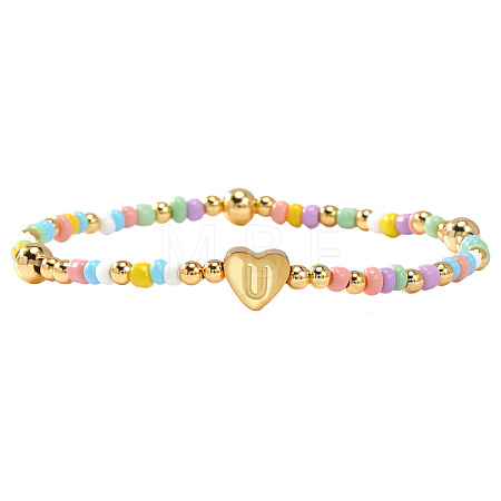 Summer Stainless Steel Heart Alphabet Colorful Glass Seed Beaded Stretch Bracelets for Women JV8929-47-1