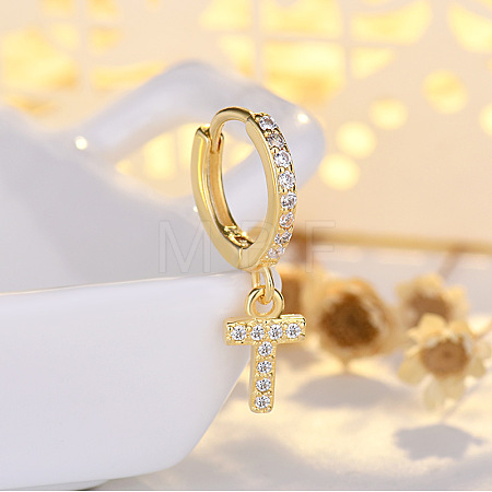 Brass Micro Pave Clear Cubic Zirconia Hoop Earrings WGE85EC-20-1