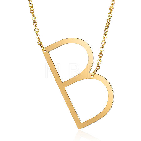 201 Stainless Steel Initial Pendants Necklaces NJEW-S069-JN004D-B-1