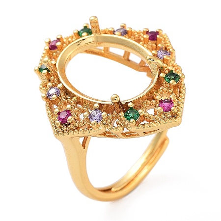 Rack Plating Oval Brass Micro Pave Cubic Zirconia Adjustable Ring Components KK-Q819-17G-1