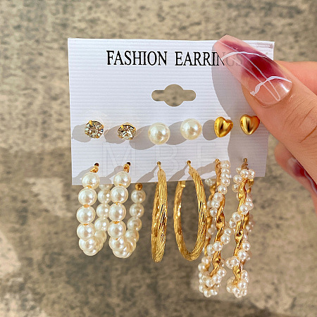 Alloy & Plastic Pearl & Rhinestone Earring Sets WG17A46-18-1
