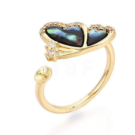 Butterfly Brass Micro Pave Clear Cubic Zirconia & Abalone Shell Cuff Rings Setting KK-T079-32G-1
