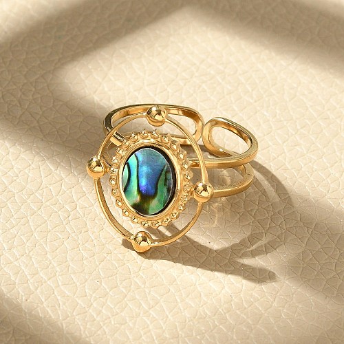 Oval 304 Stainless Steel Paua Shell Finger Rings for Women RJEW-G346-09G-01-1