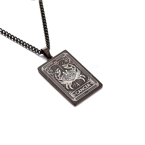 304 Stainless Steel Curb Chain Rectangle with Constellation Pendant Necklaces PW-WG0F5D0-12-1