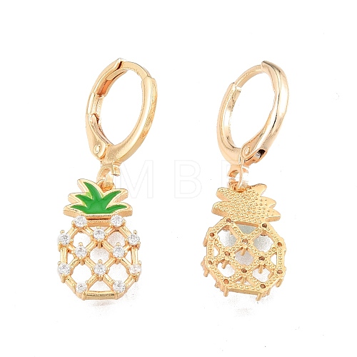 Clear Cubic Zirconia Pineapple Dangle Leverback Earrings with Enamel EJEW-N012-64-1